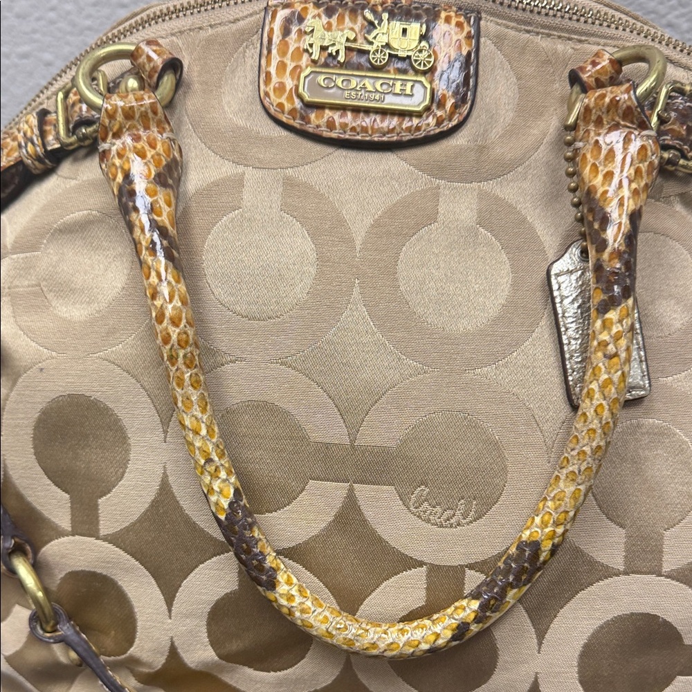 Coach Tan and Brown Signature Madison Sophia Snakeskin Satchel - Picture 6 of 13